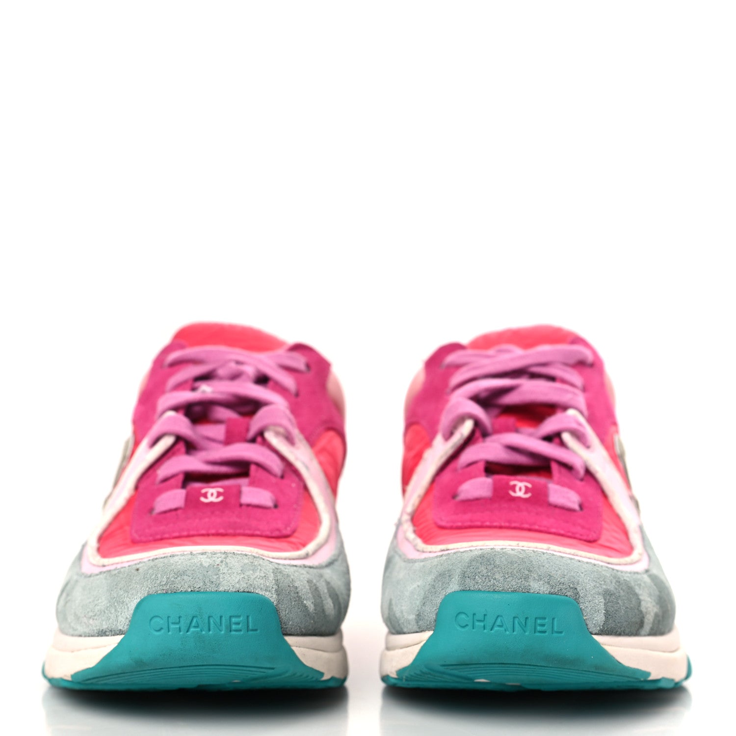 Chanel Nylon Calfskin Suede Womens CC Sneakers 40 Fuchsia Pink 2 of 8