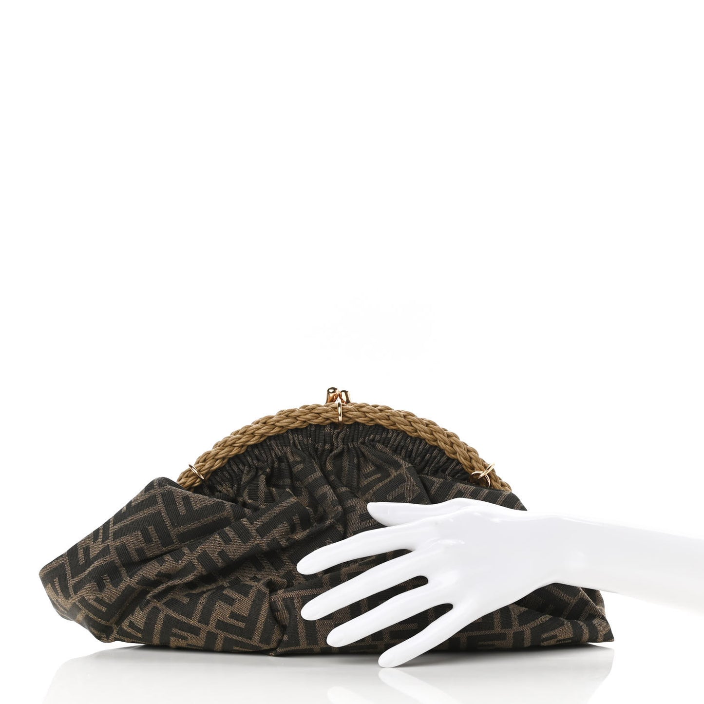 Fabric Jacquard FF Braided Shell Clutch Tobacco