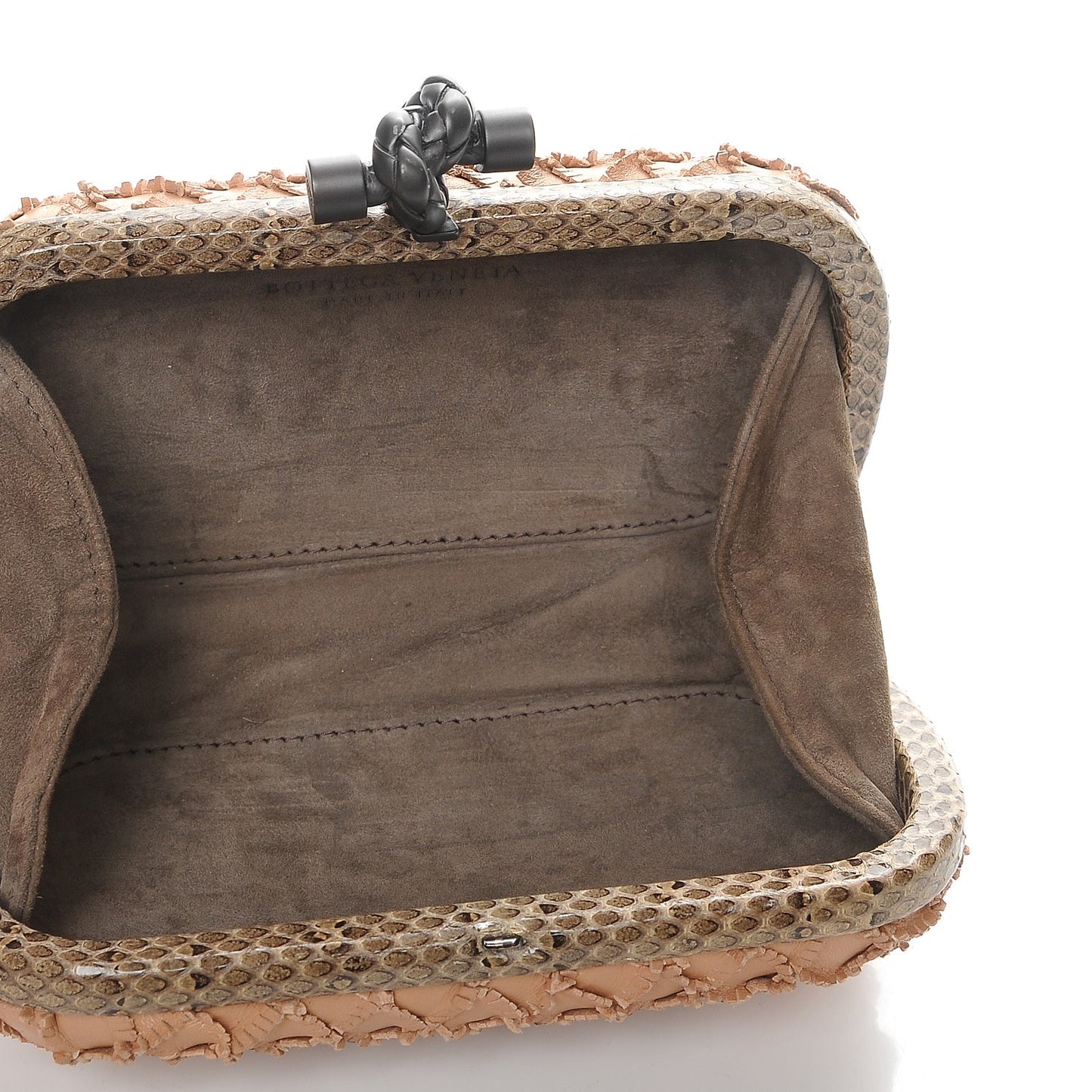 Ayers Nappa Fringe Intrecciato Knot Clutch Pink