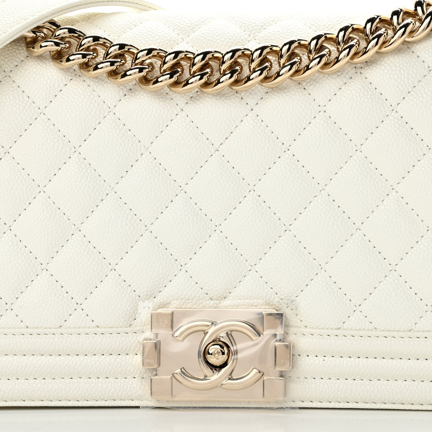 Chanel Caviar Quilted Medium Boy Flap White 7 of 9
