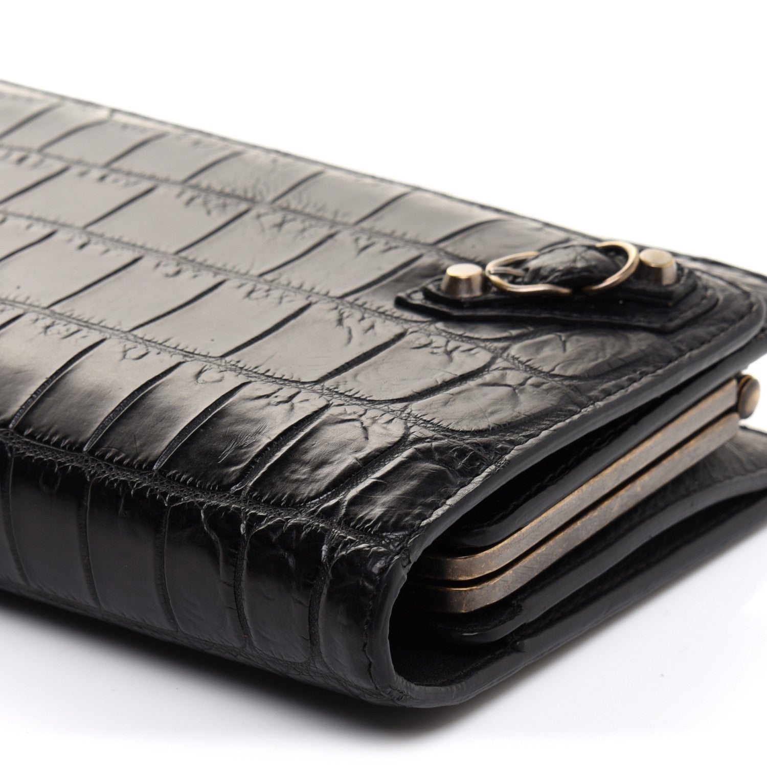 Balenciaga Crocodile Classic Hardware Papier Wand Clutch Black 11 of 12