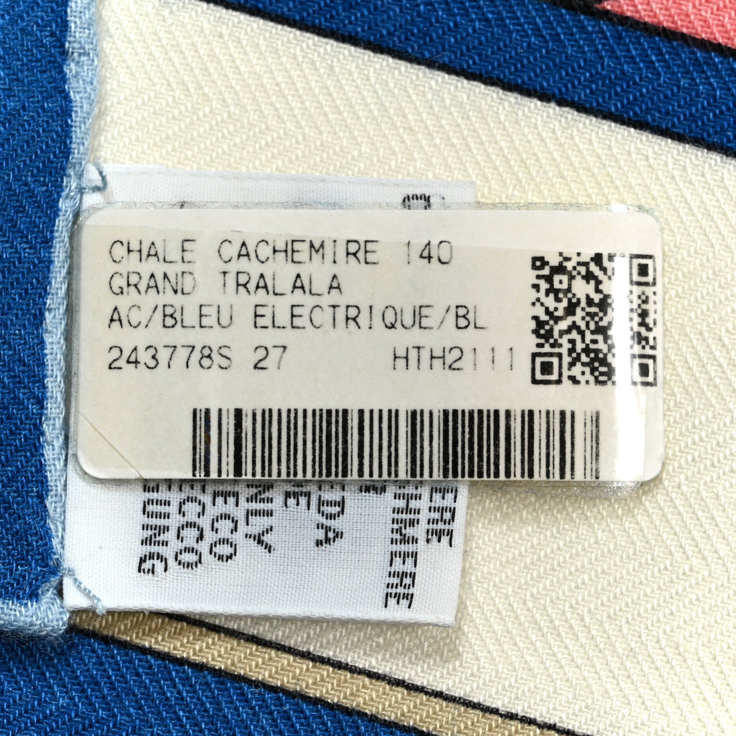 Hermes Silk Cashmere Grand Tralala Shawl 140 Bleu Electrique White Multicolore 2 of 3