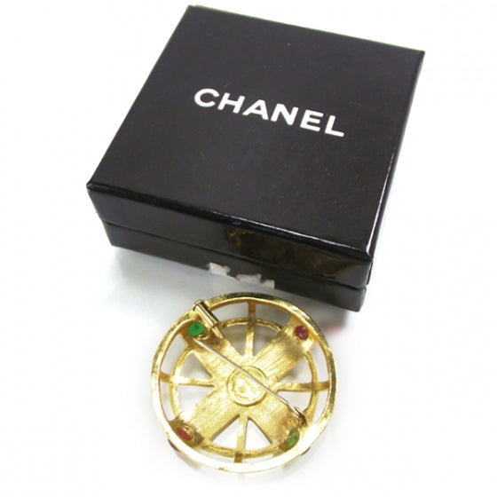Gripoix Poured Glass Brooch Gold