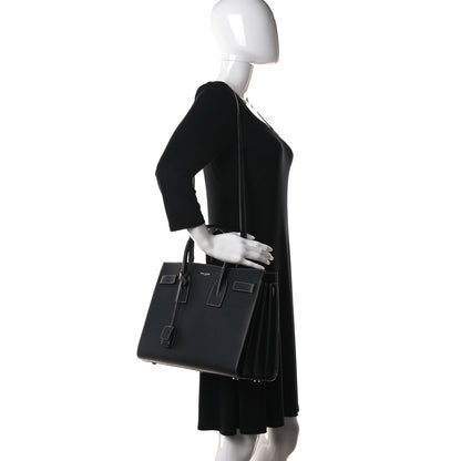 Saint Laurent Grained Calfskin Topstitch Small Sac De Jour Black Porcelain 2 of 12
