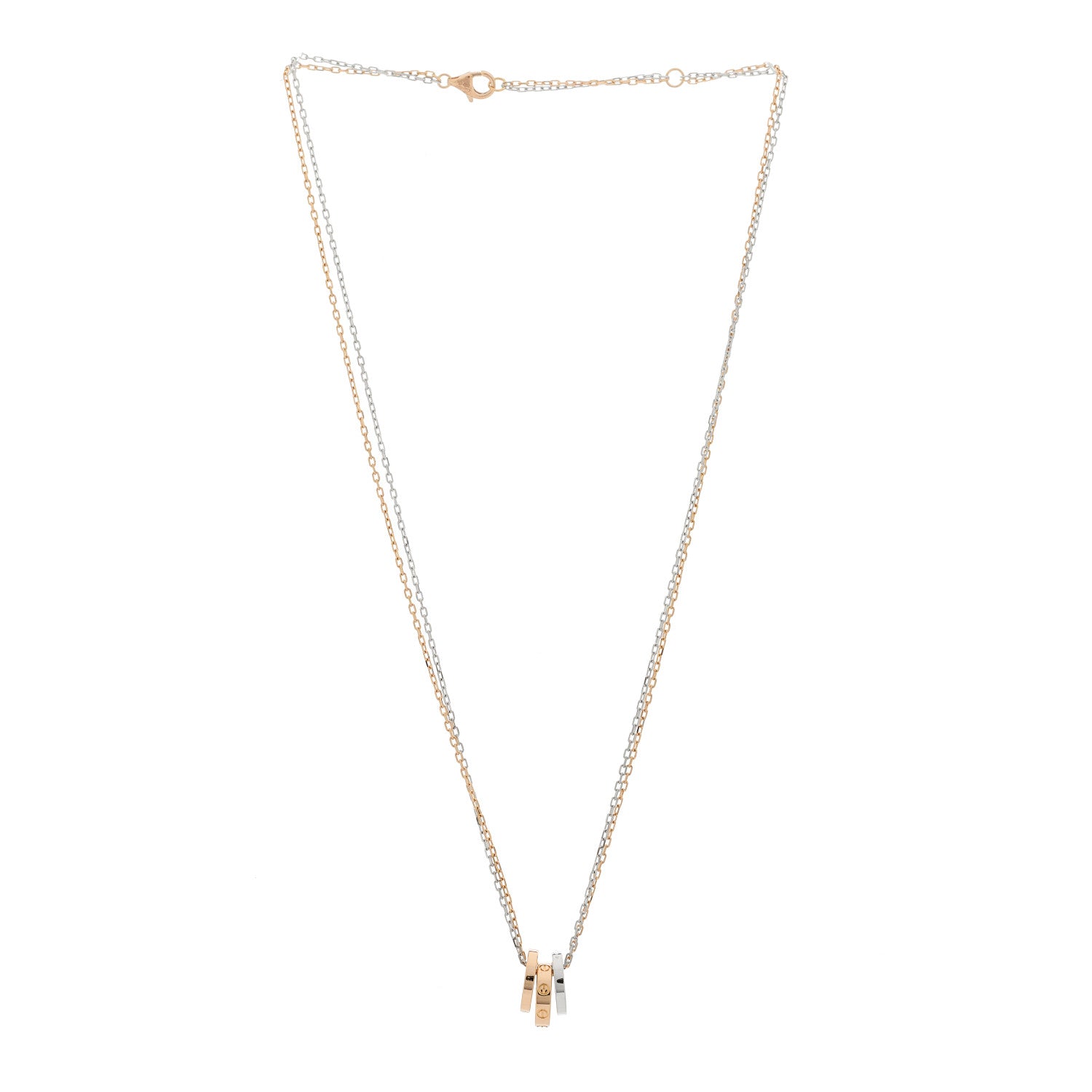 Cartier 18K White Pink Gold Diamond Three Ring LOVE Pendant Necklace 3 of 7