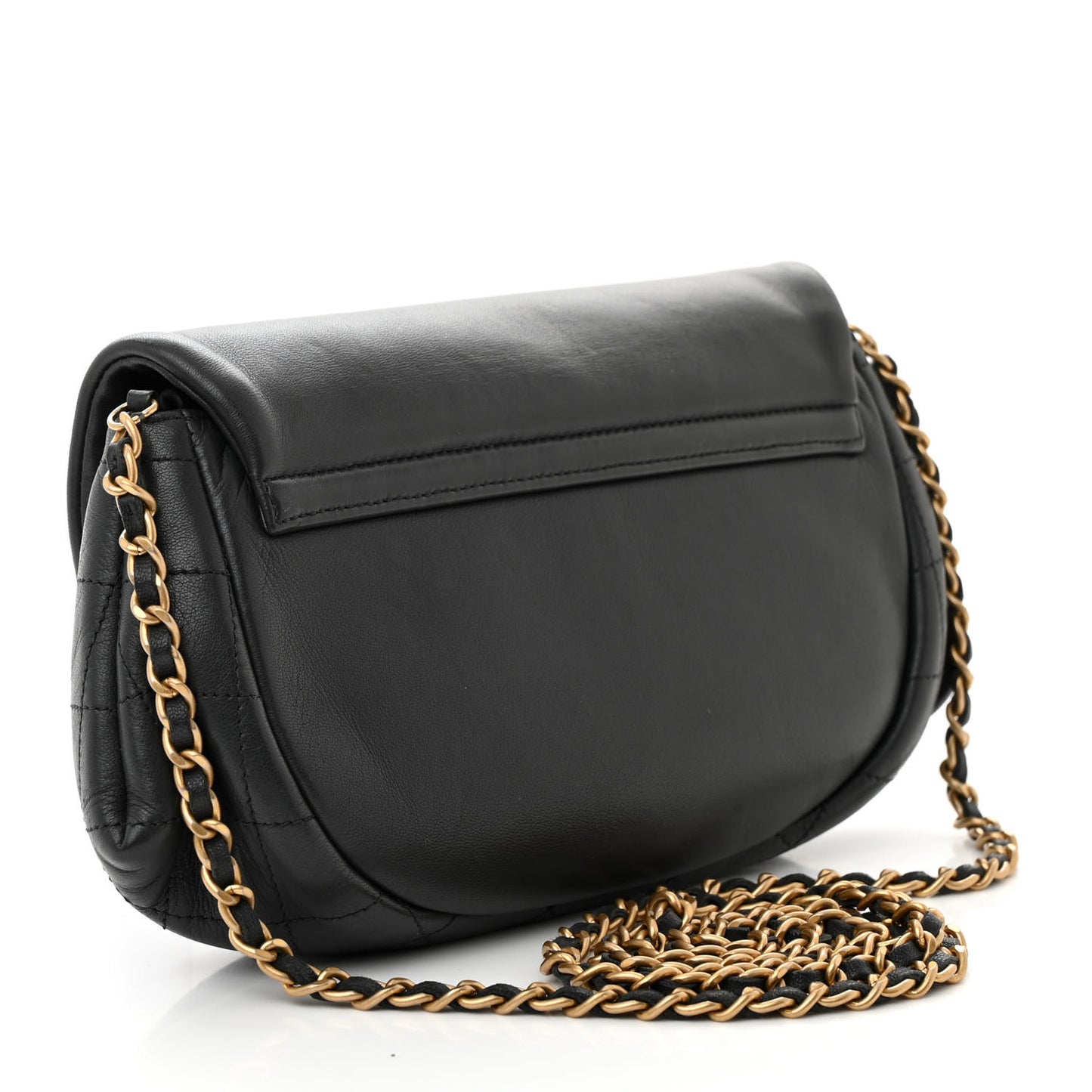 Lambskin Quilted Half Moon Wallet On Chain WOC Dark Grey