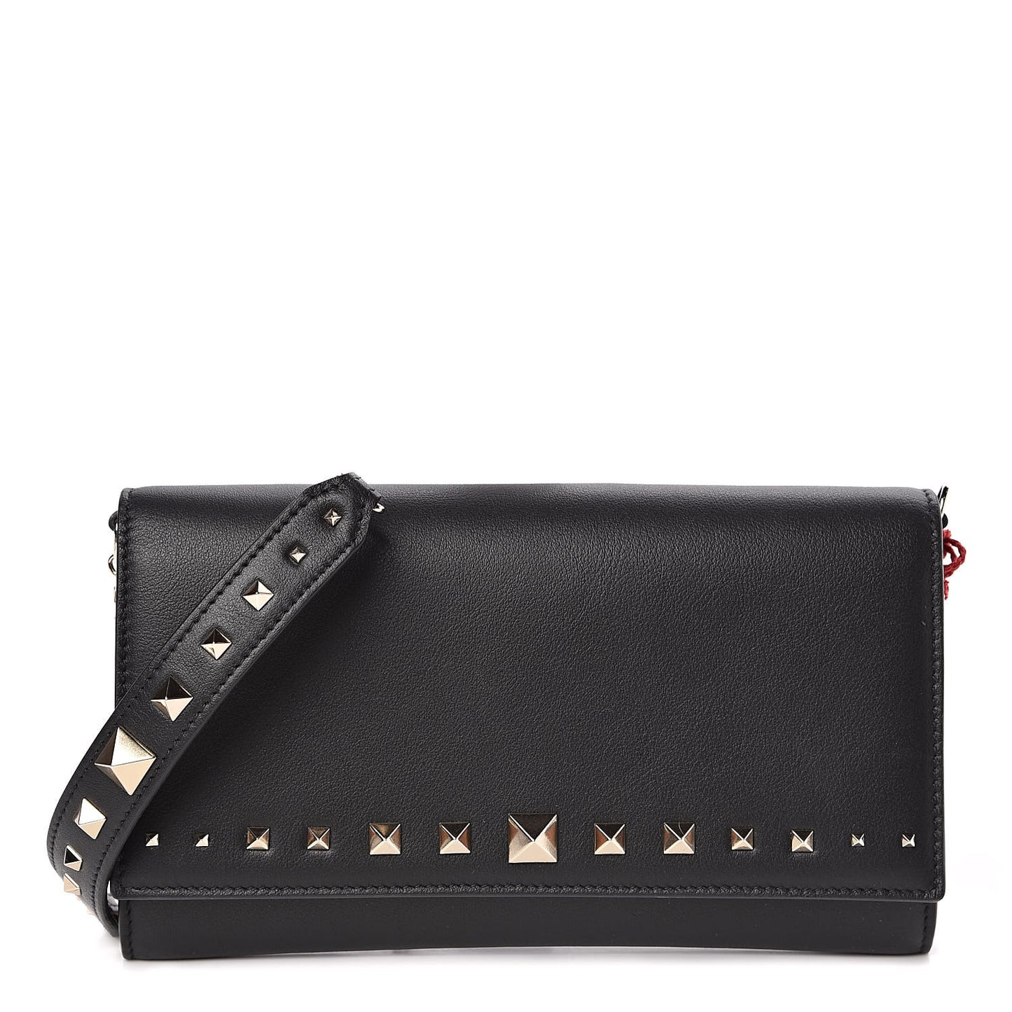 Vitello Rockstud Crossbody Wallet on Chain Black