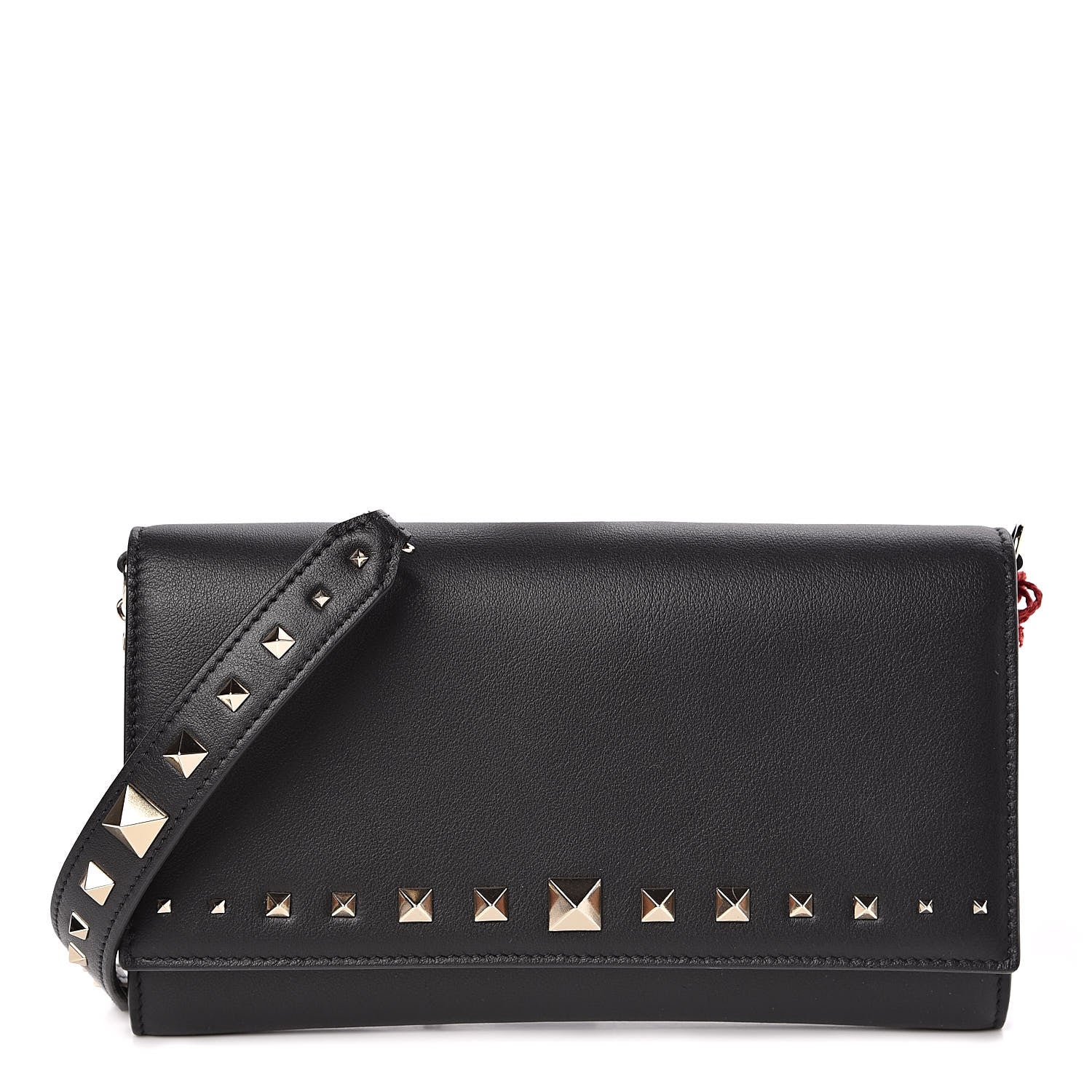 Valentino Garavani Vitello Rockstud Crossbody Wallet on Chain Black 1 of 11
