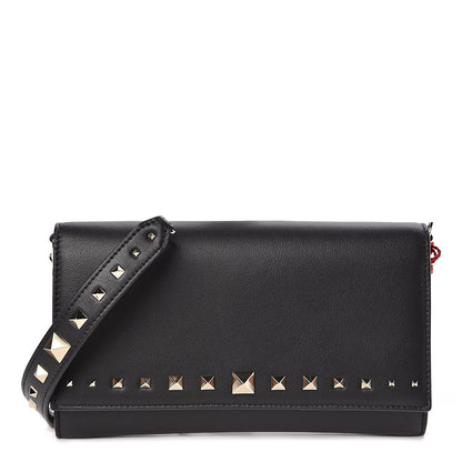 Valentino Garavani Vitello Rockstud Crossbody Wallet on Chain Black 1 of 11