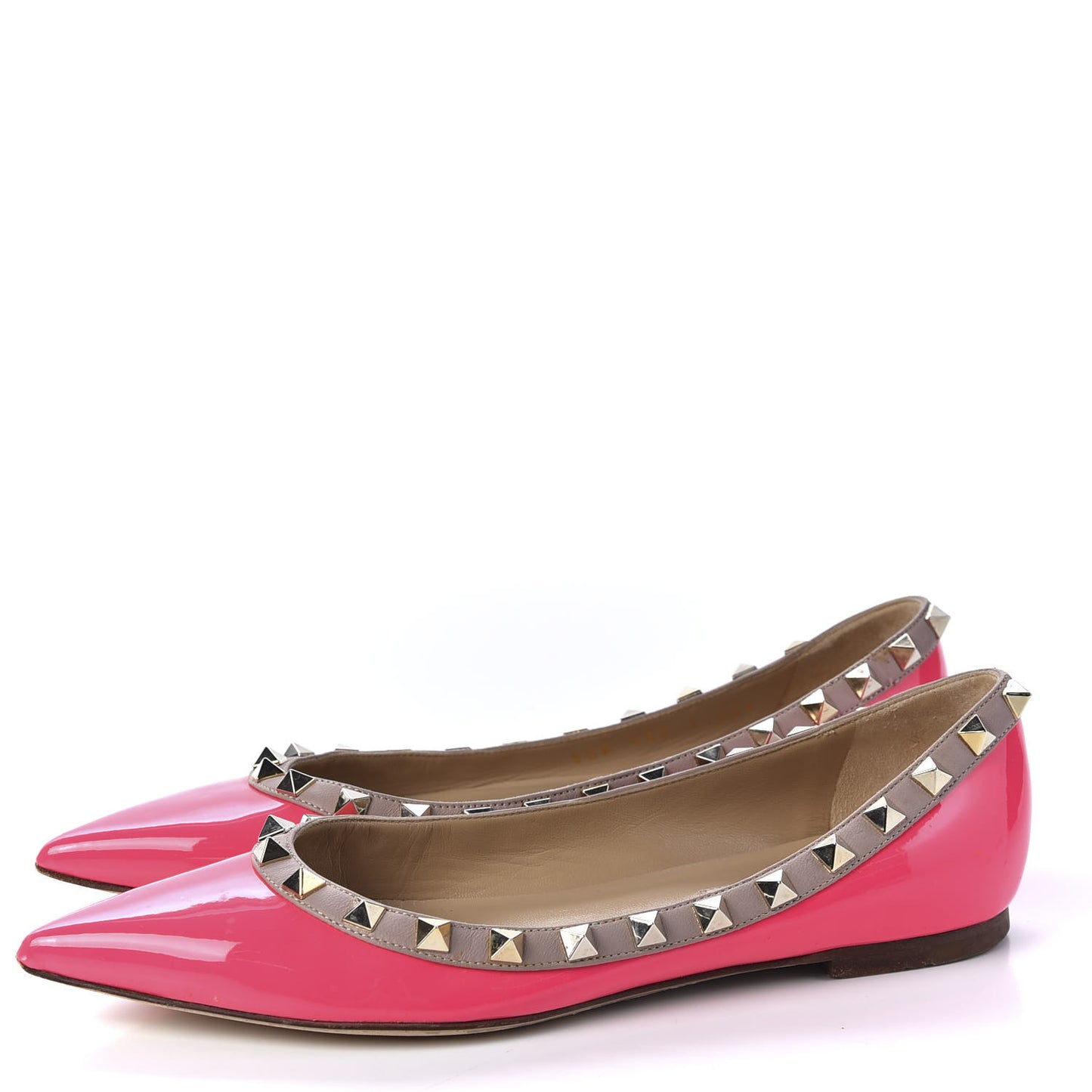 Patent Calfskin Rockstud Ballerina Flats 35.5 Fuxia Fluo Poudre