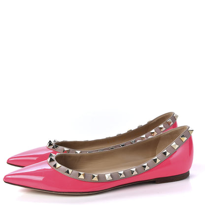Valentino Garavani Patent Calfskin Rockstud Ballerina Flats 35.5 Fuxia Fluo Poudre 2 of 9