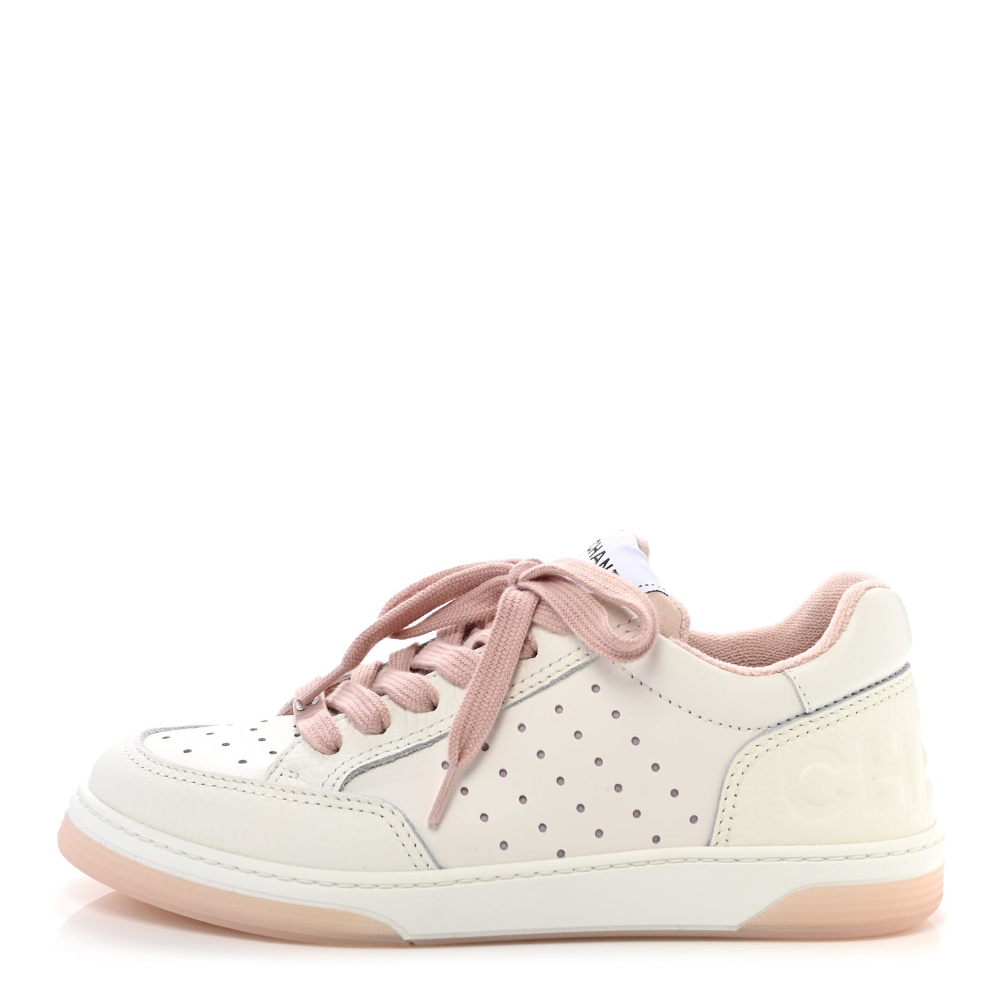 Grained Calfskin Fabric Womens Logo Sneakers 37.5 White Light Pink