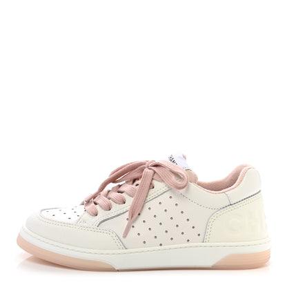 Chanel Grained Calfskin Fabric Womens Logo Sneakers 37.5 White Light Pink 1 of 9