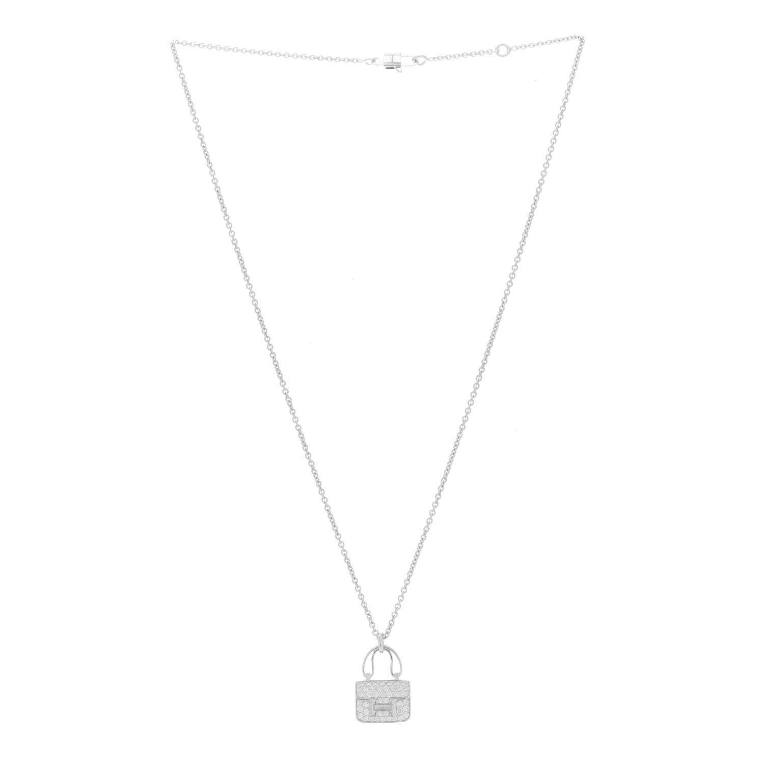 Hermes 18K White Gold Diamond Constance Amulettes Pendant Necklace 3 of 7