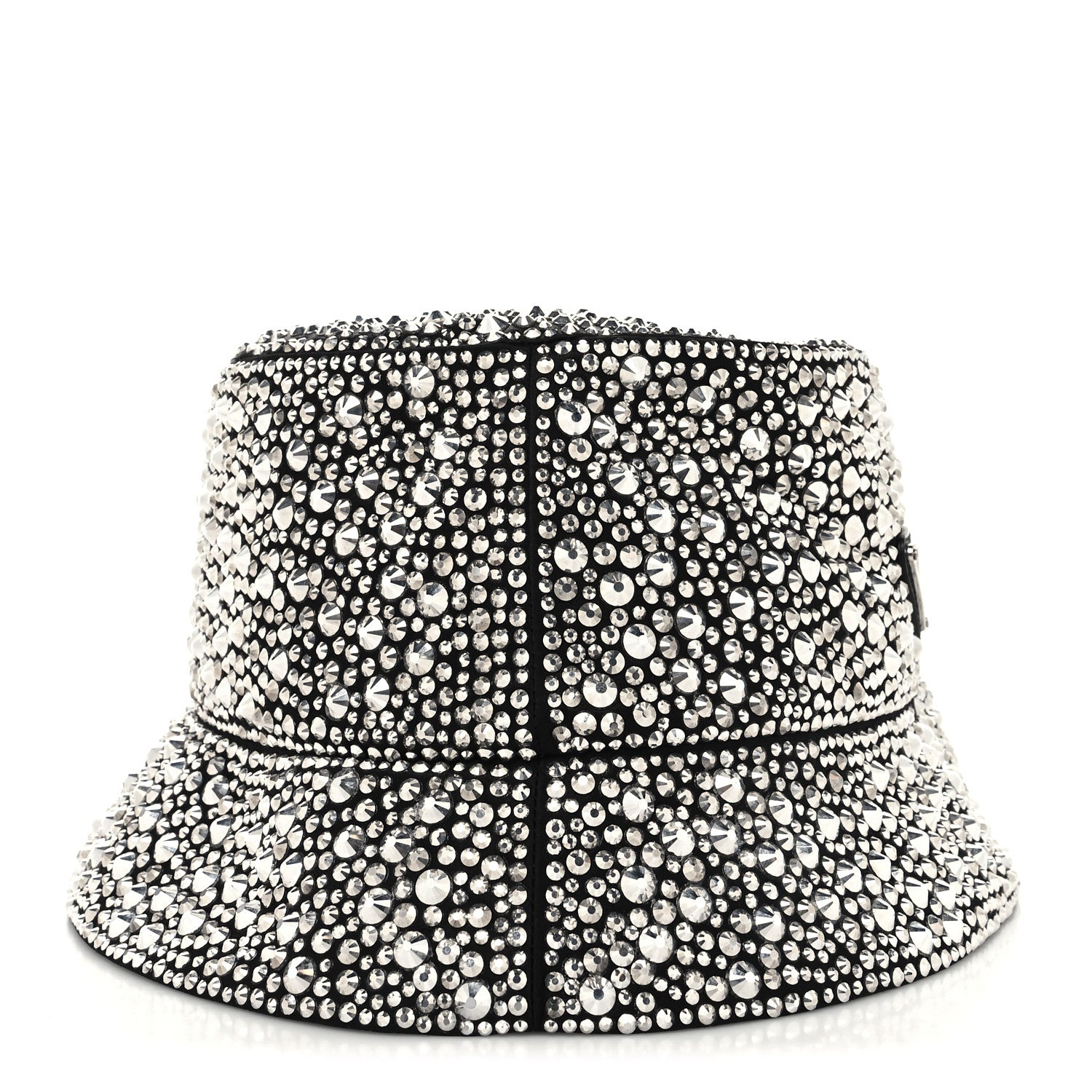 Prada Satin Crystal Metal Triangle Logo Womens Bucket Hat M Metal 3 of 8