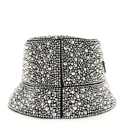 Prada Satin Crystal Metal Triangle Logo Womens Bucket Hat M Metal 3 of 8