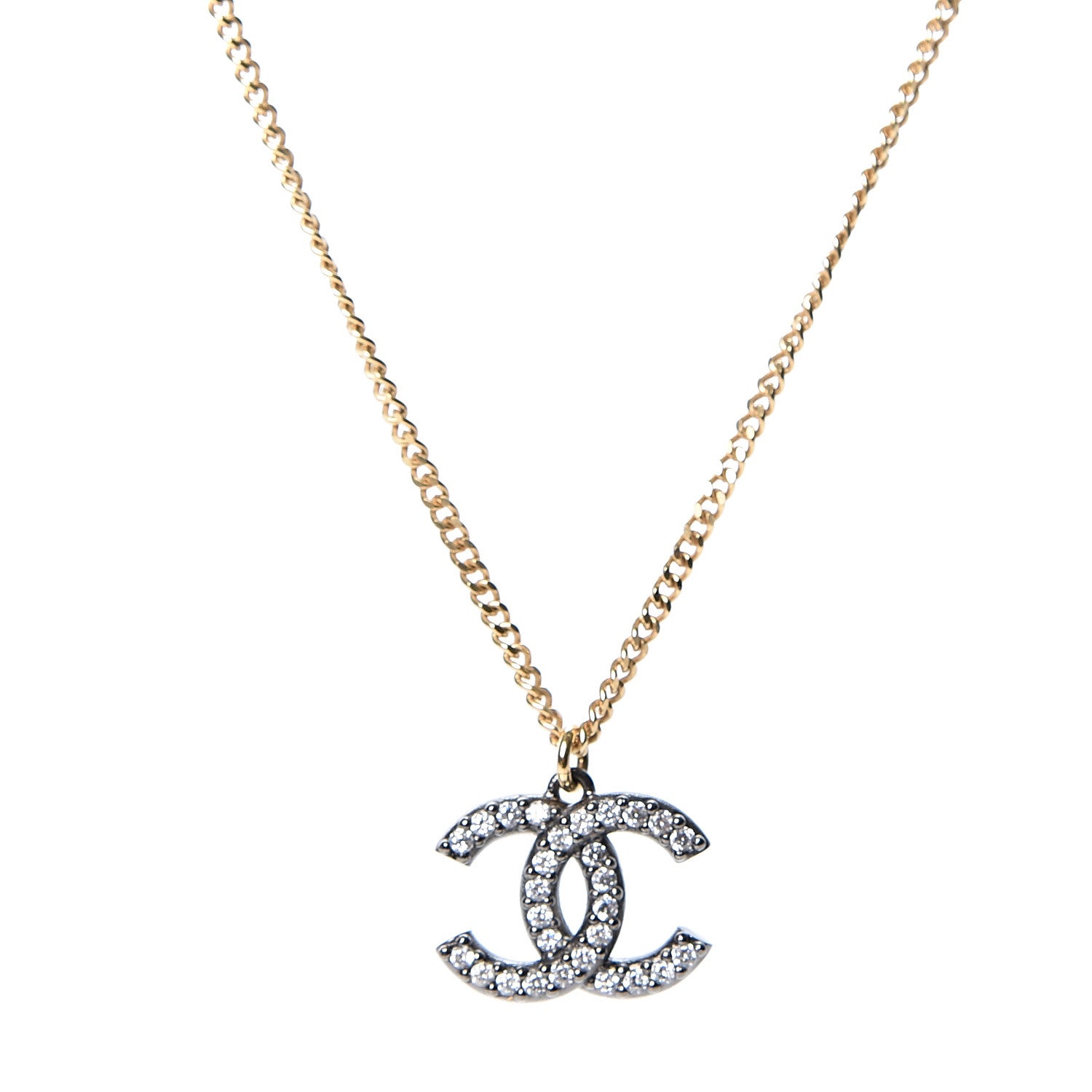 Chanel Crystal CC Pendant Necklace Gold Silver 3 of 5