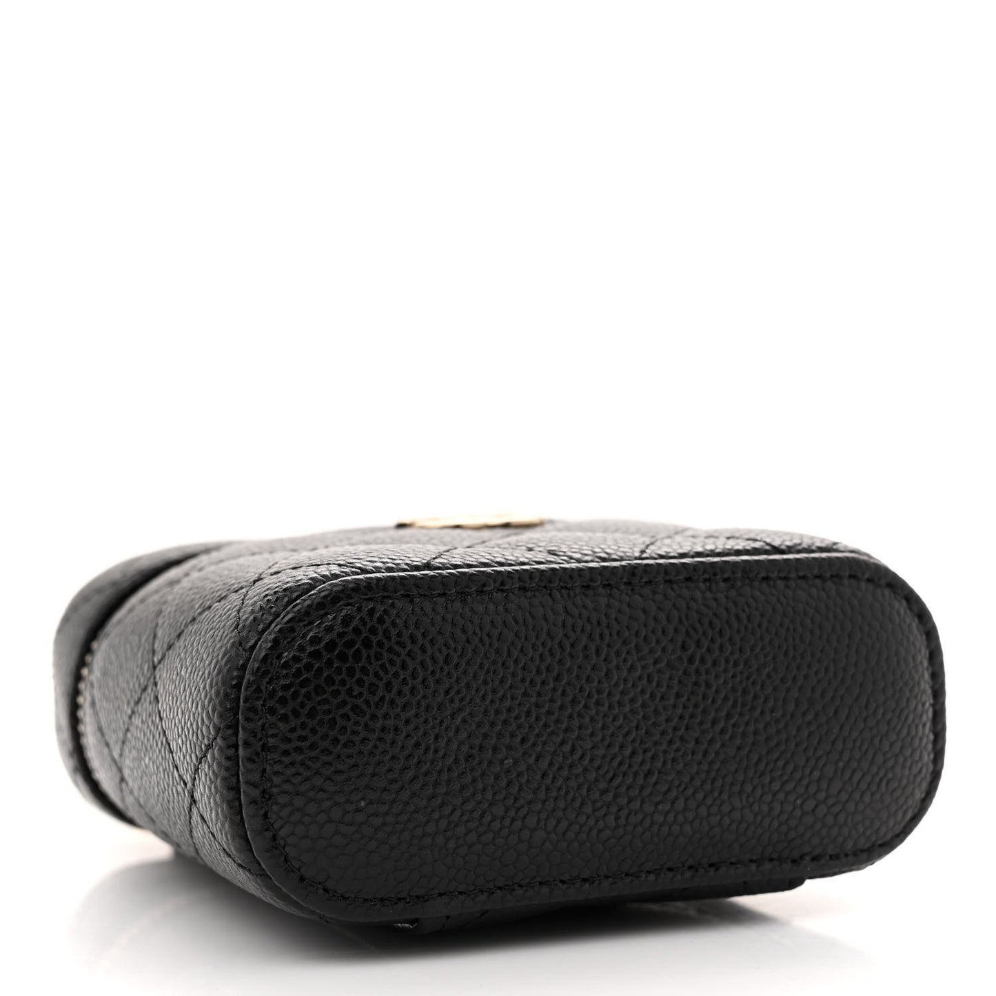 Caviar Quilted Small Handle With Care Vanity Case With Chain Black