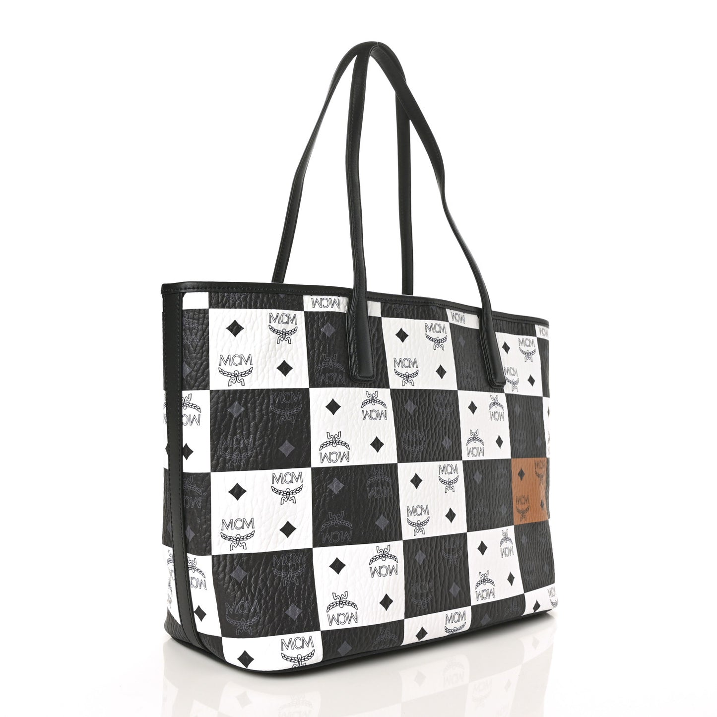 Checkerboard Visetos Medium Aren Shopper Tote Black White