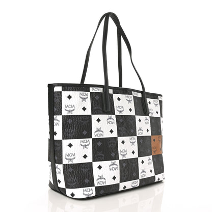 MCM Checkerboard Visetos Medium Aren Shopper Tote Black White 3 of 9