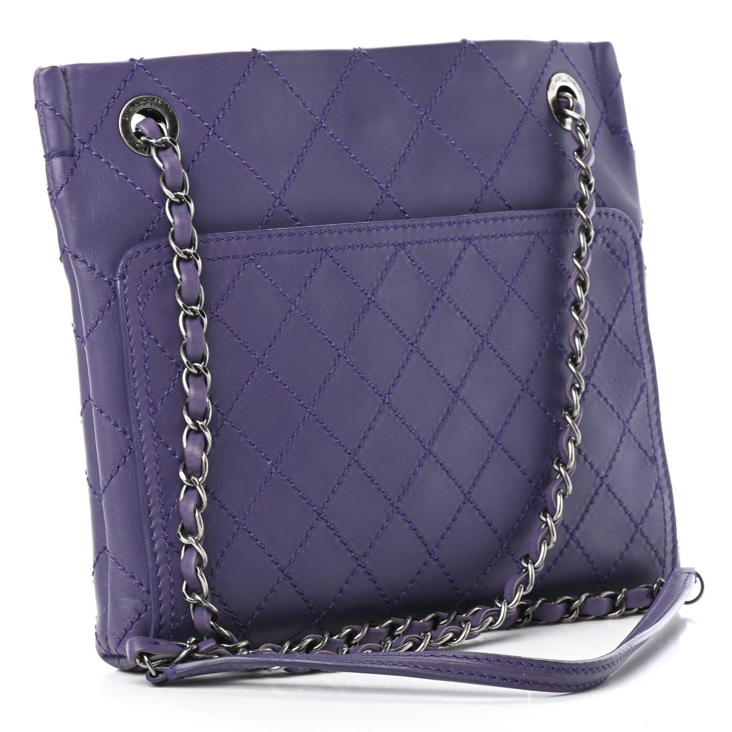 Calfskin Wild Stitch Small Shopping Tote Purple