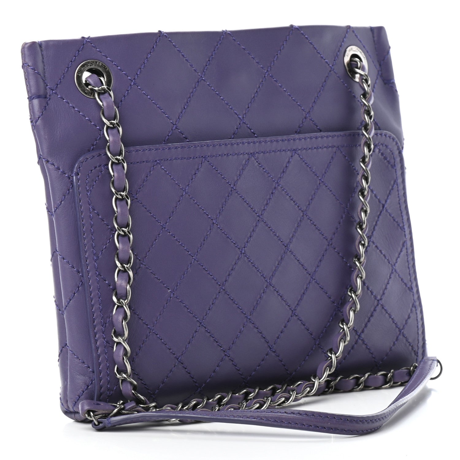 Chanel Calfskin Wild Stitch Small Shopping Tote Purple 3 of 9