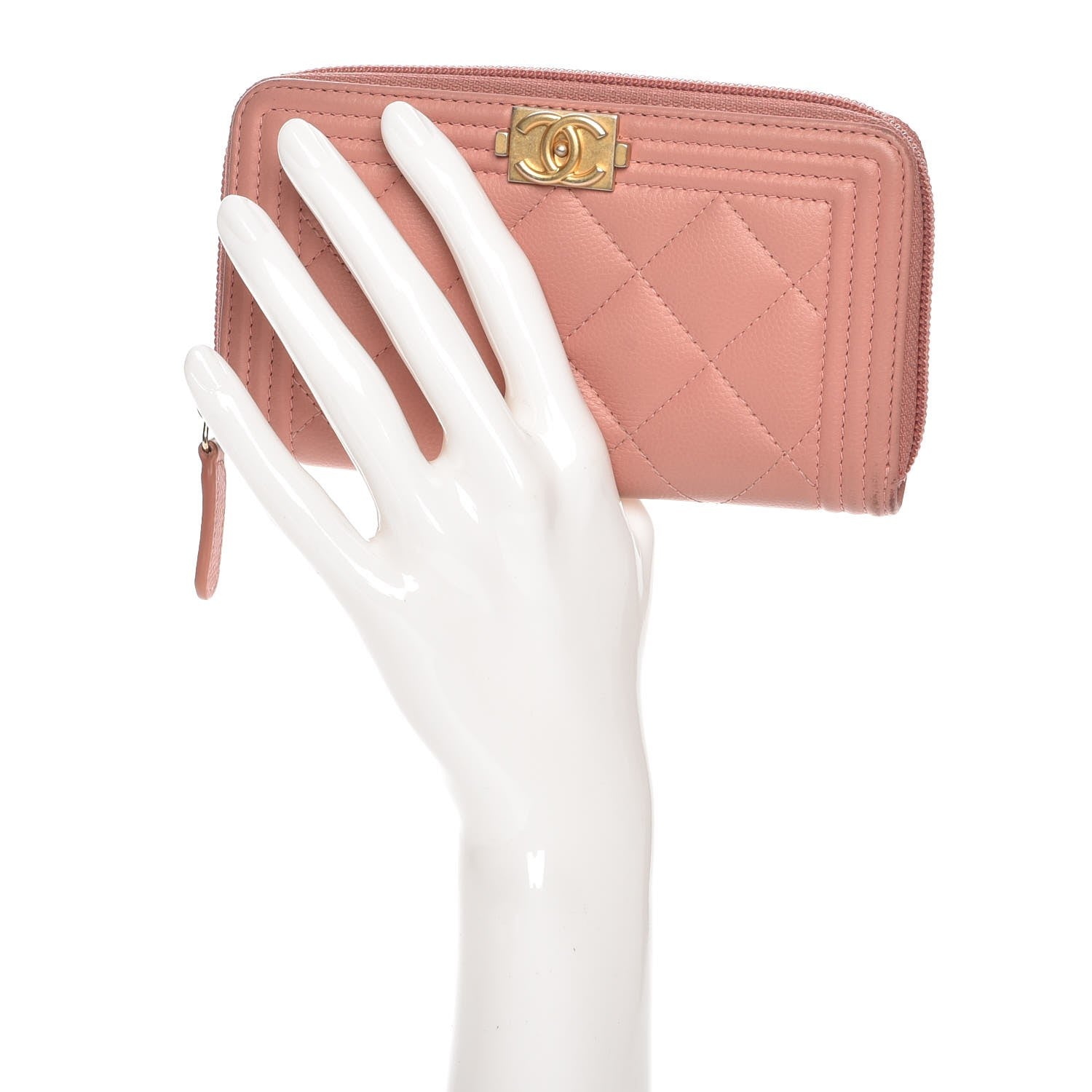Chanel Caviar Quilted Boy Small Zip Around Wallet Pink 2 of 9