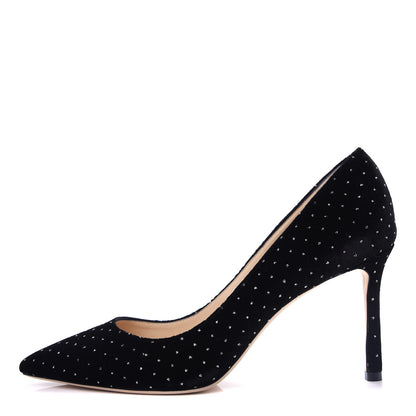 Jimmy Choo Glitter Spotted Velvet Pointy Toe Romy 85 Pumps 39.5 Black Silver 1 of 10