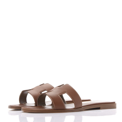 Hermes Box Calfskin Oran Sandals 38 Gold 2 of 10