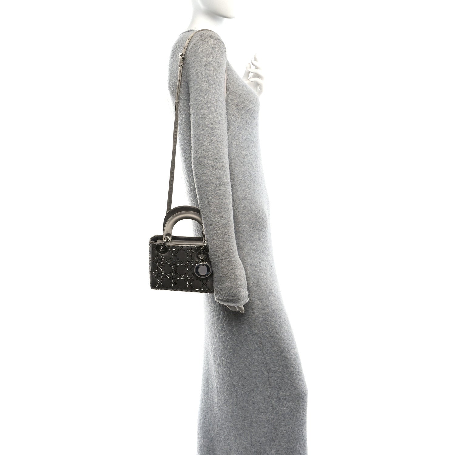 Christian Dior Satin Crystal Cannage Mini Lady Dior Gray 2 of 10