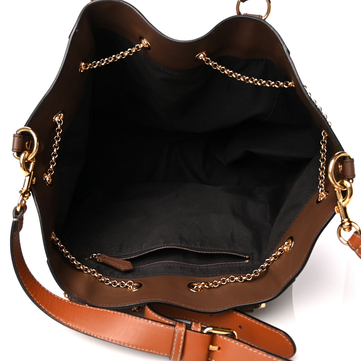 Vitello Grace King Karligraphy Chain Bucket Bag Moka Cuoio
