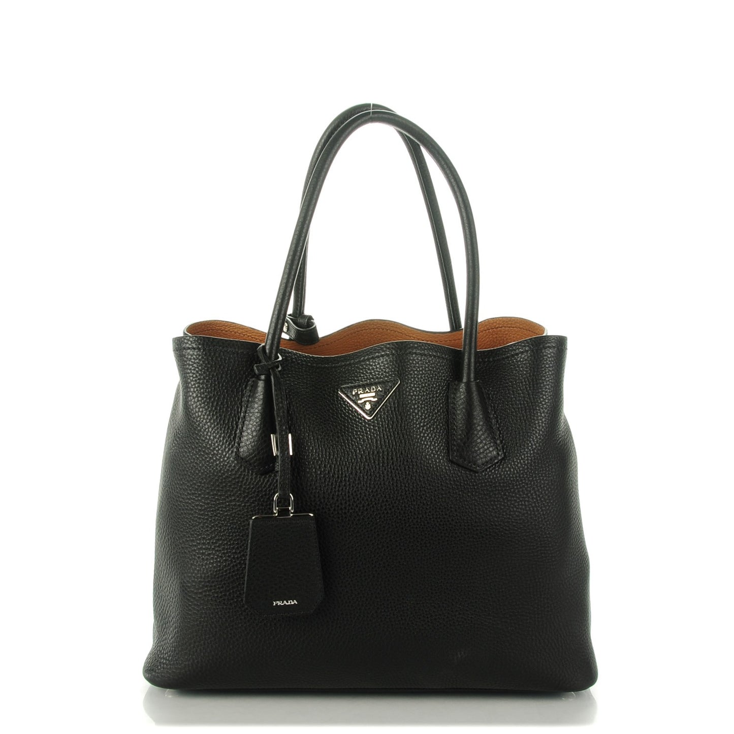 Vitello Daino Medium Double Tote Black Cuoio