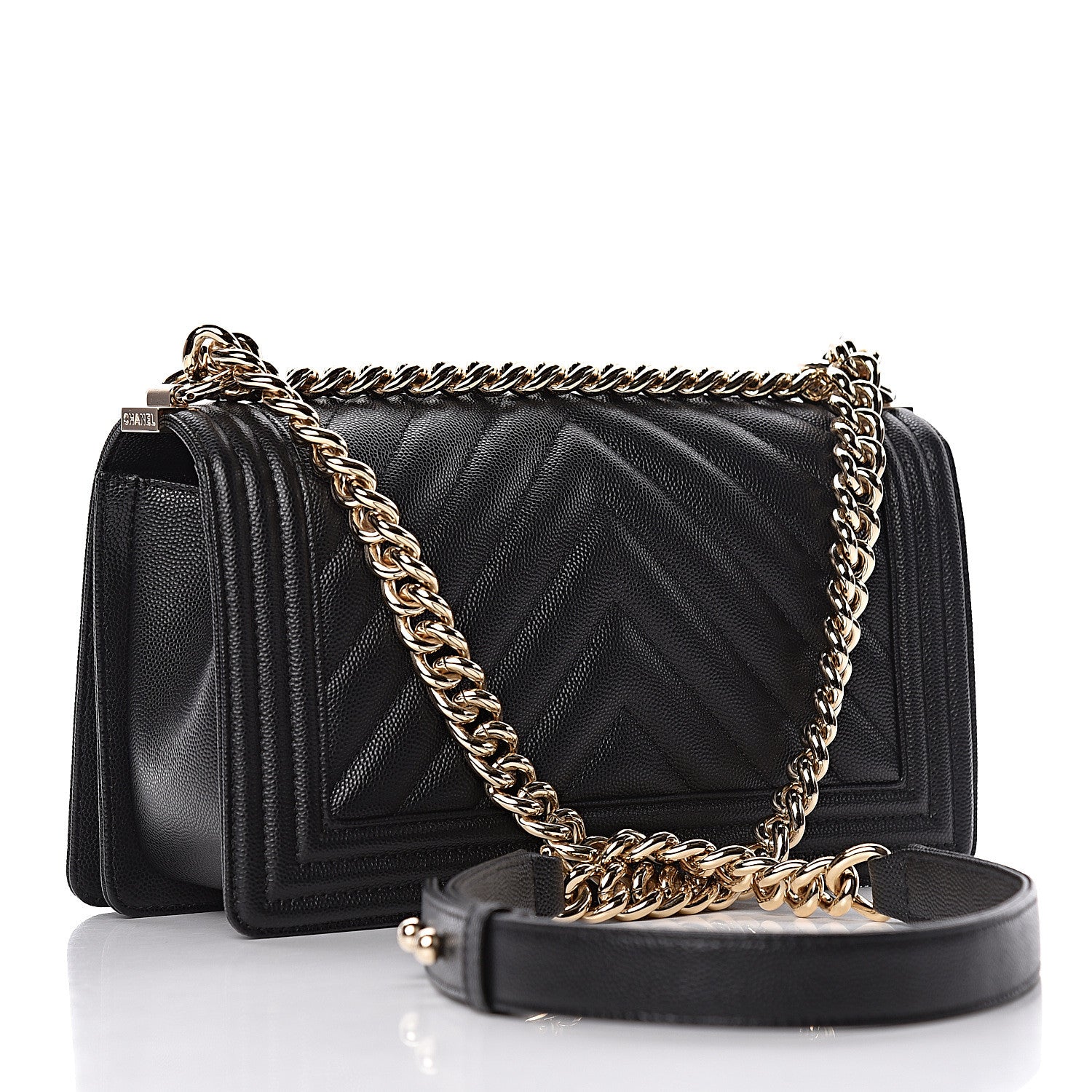 Chanel Caviar Chevron Quilted Medium Boy Flap Black 3 of 12
