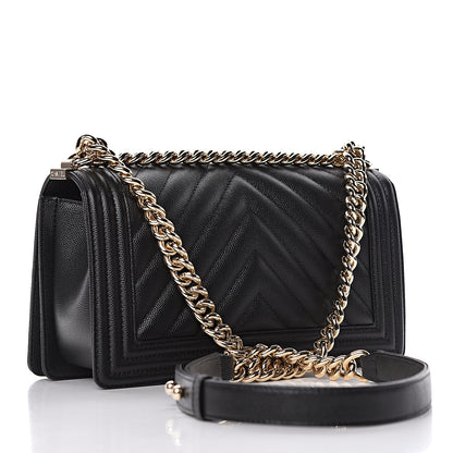 Chanel Caviar Chevron Quilted Medium Boy Flap Black 3 of 12