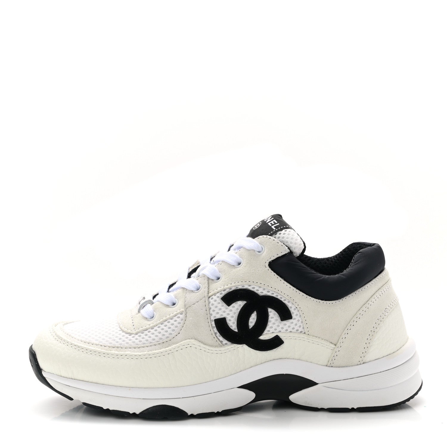 Chanel Mesh Suede Grained Calfskin Womens CC Sneakers 38 Black White 1 of 8