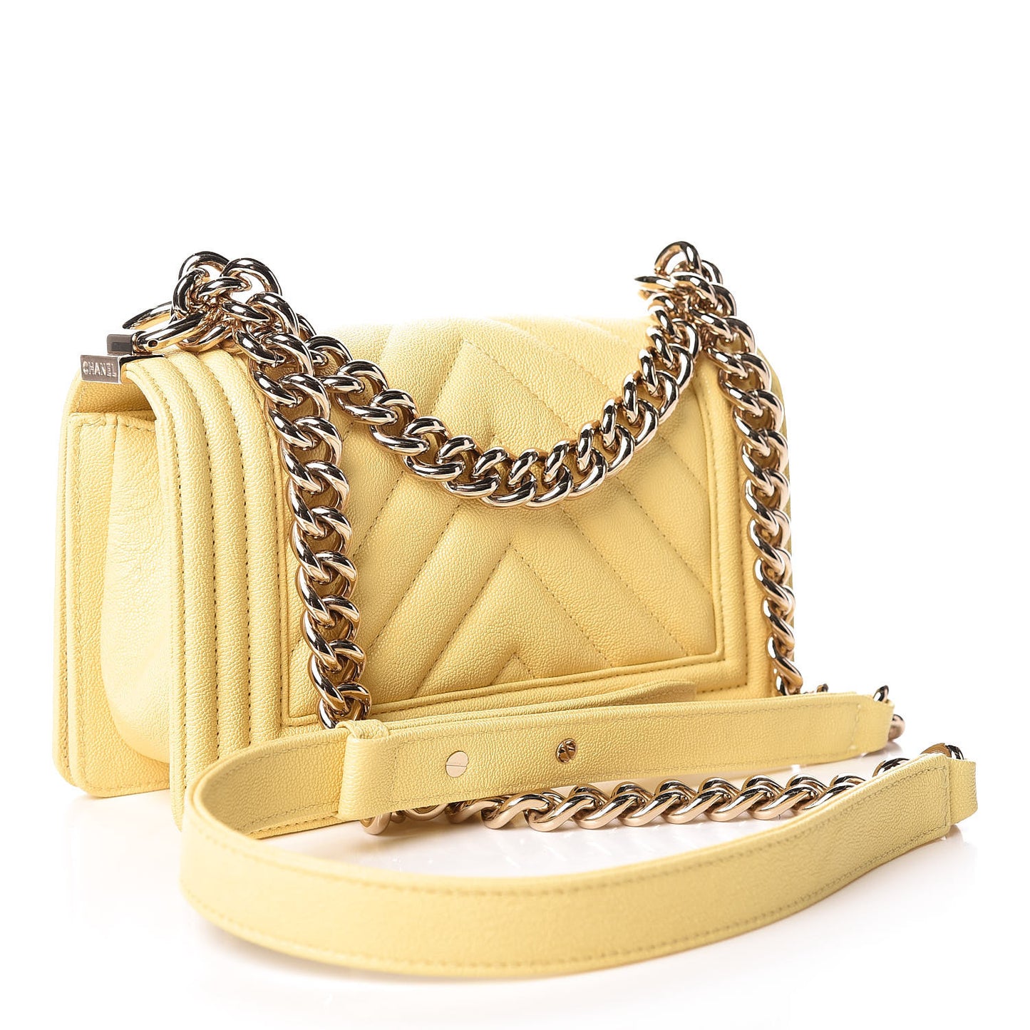 Caviar Chevron Quilted Small Boy Flap Yellow