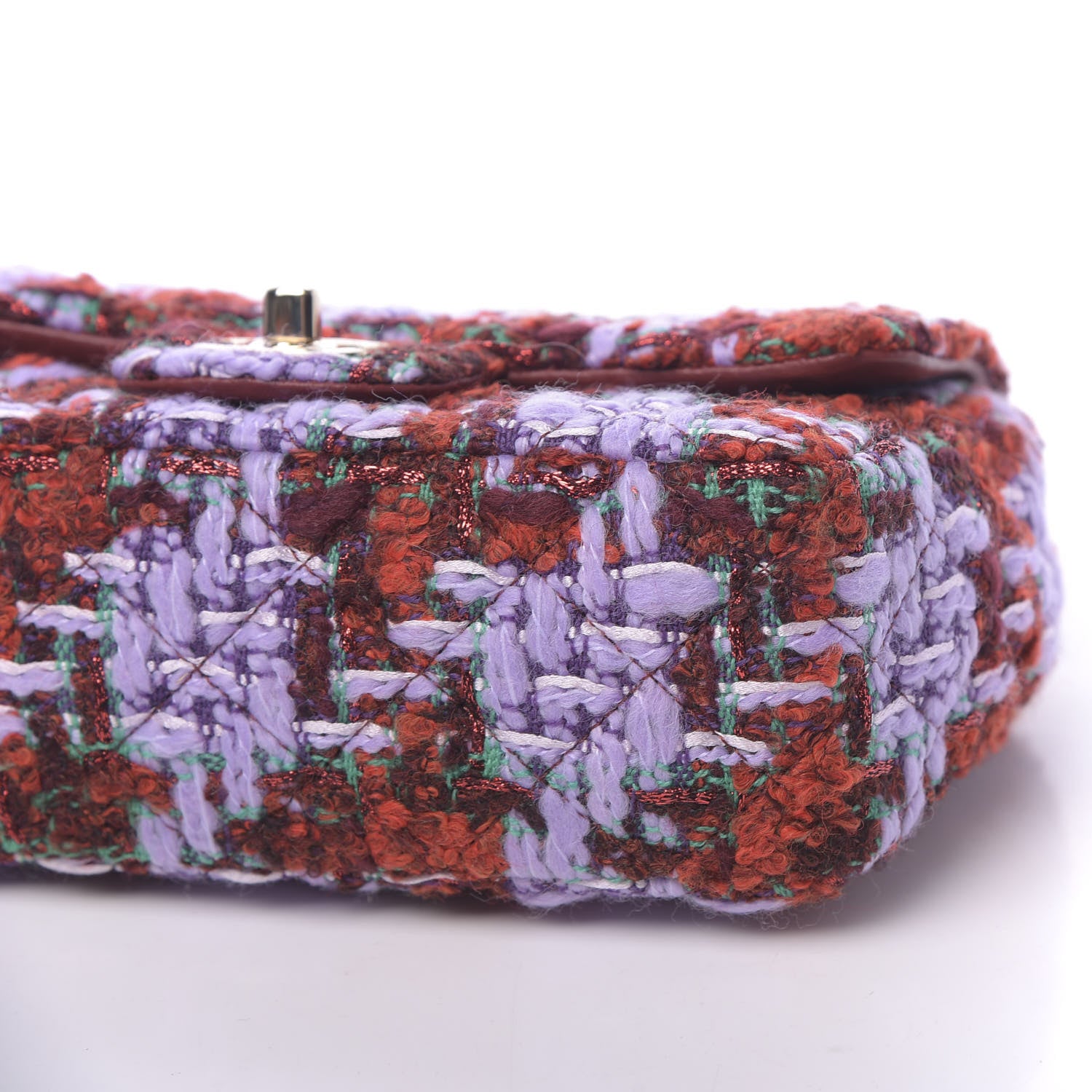 Chanel Tweed Quilted Mini Rectangular Flap Red Purple Green 8 of 11