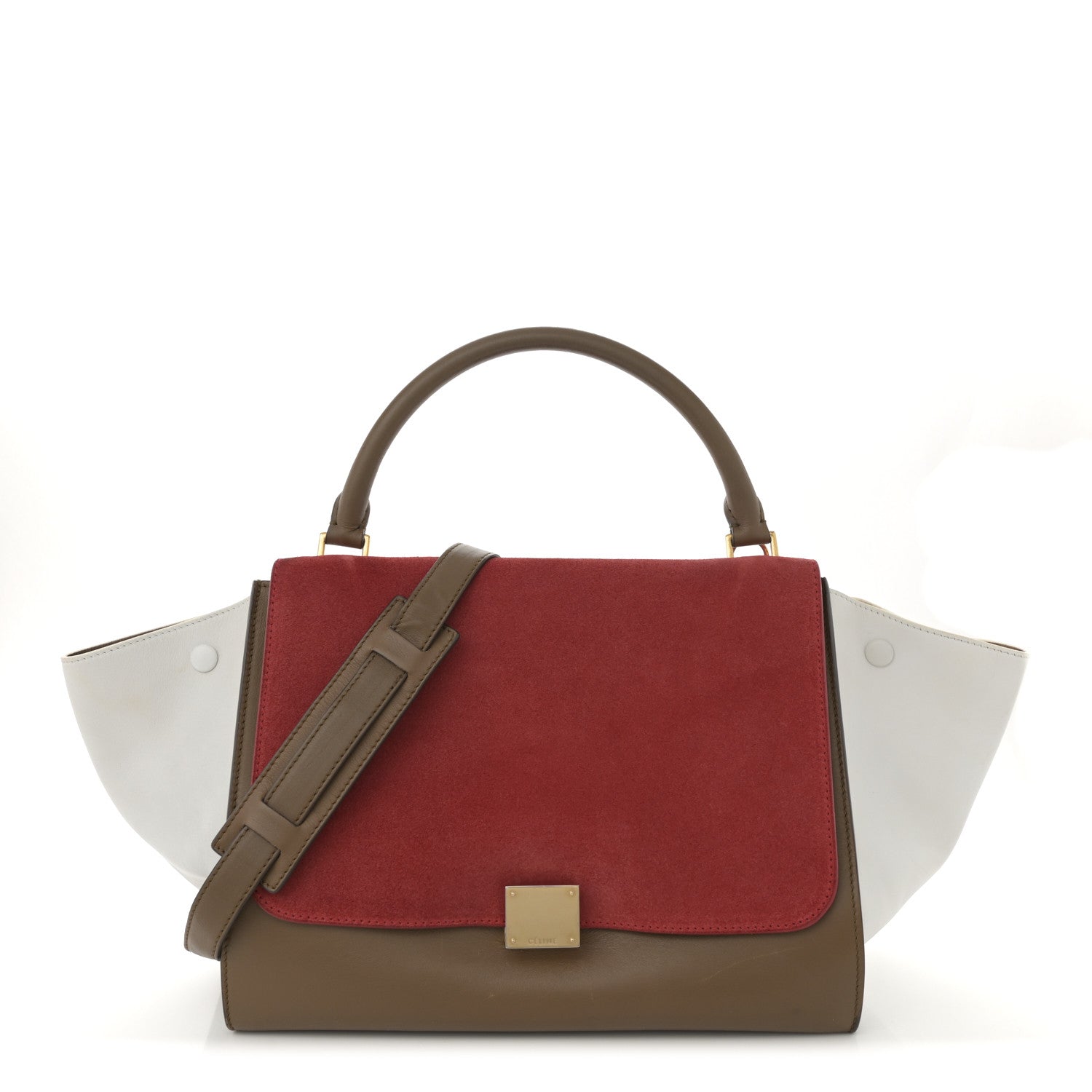 Celine Smooth Calfskin Suede Medium Tri-Color Trapeze Vermillion 1 of 14
