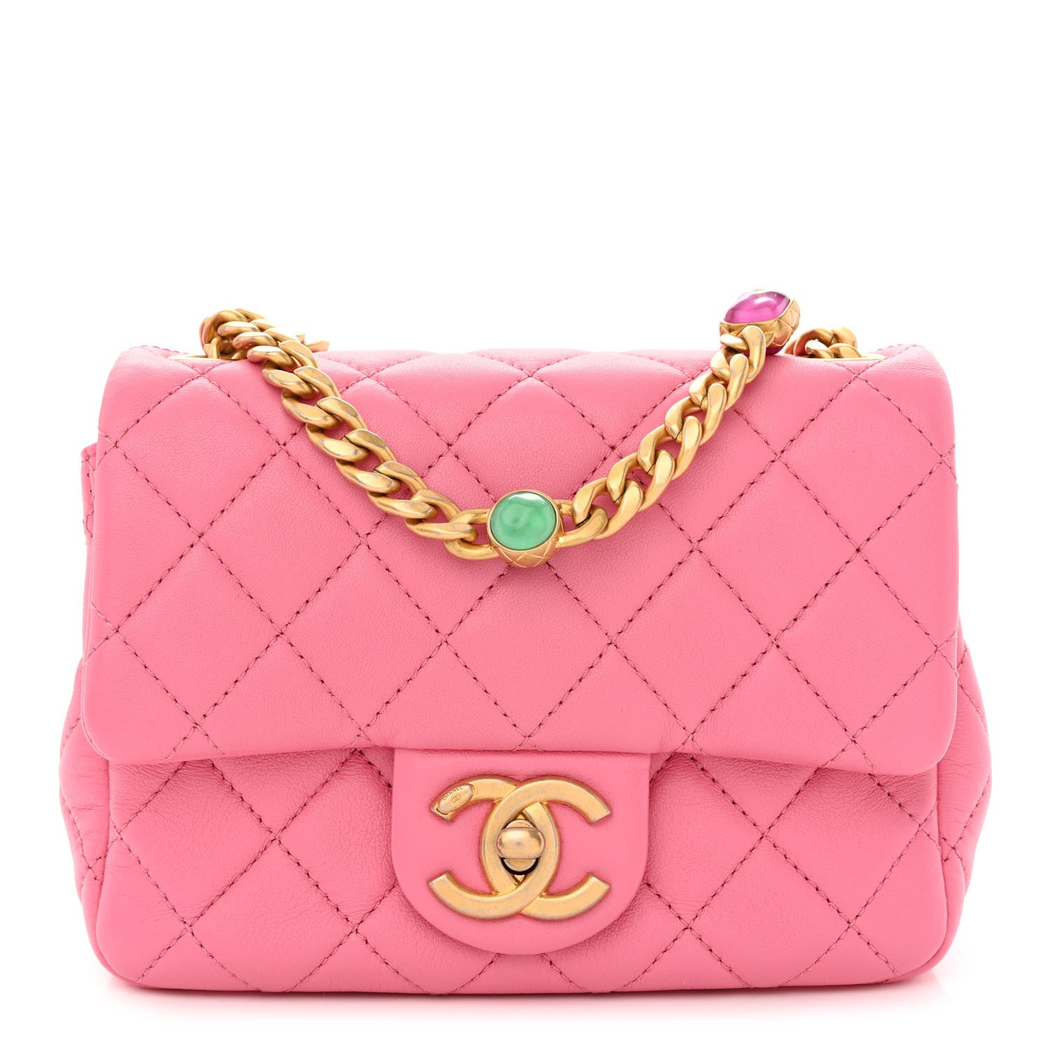 Chanel Lambskin Resin Quilted Mini Pearl Samba Square Flap Pink 1 of 11