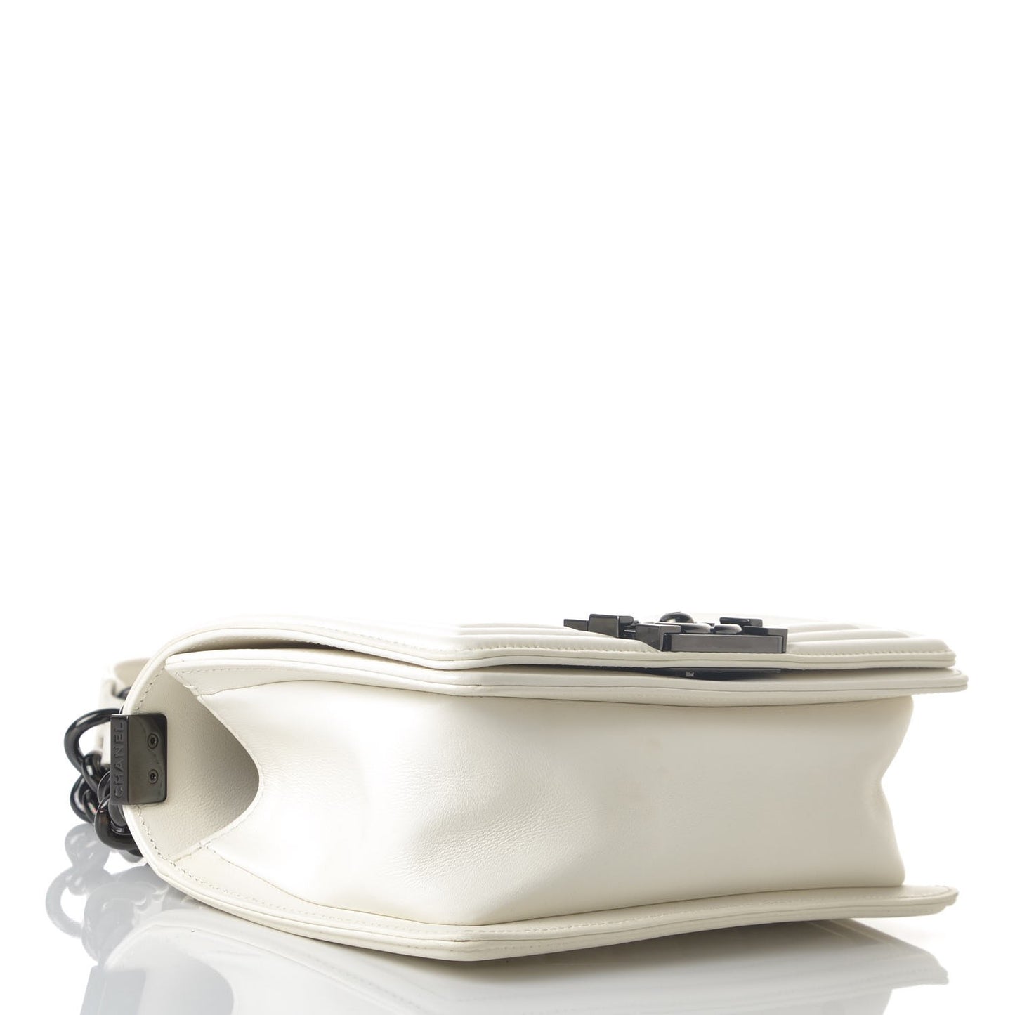 Lambskin Quilted Small Boy Flap White