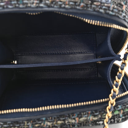 Chanel Tweed Snakeskin Quilted Small CC Filigree Vanity Case Navy Multicolor 4 of 10
