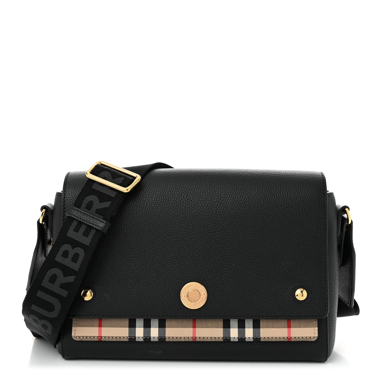 Burberry Coated Canvas Calfskin Vintage Check Medium Note Crossbody Bag Black 1 of 9