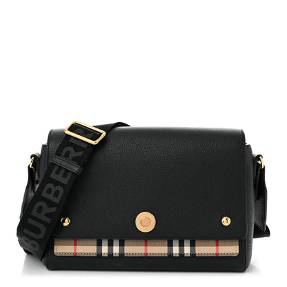 Burberry Coated Canvas Calfskin Vintage Check Medium Note Crossbody Bag Black 1 of 9