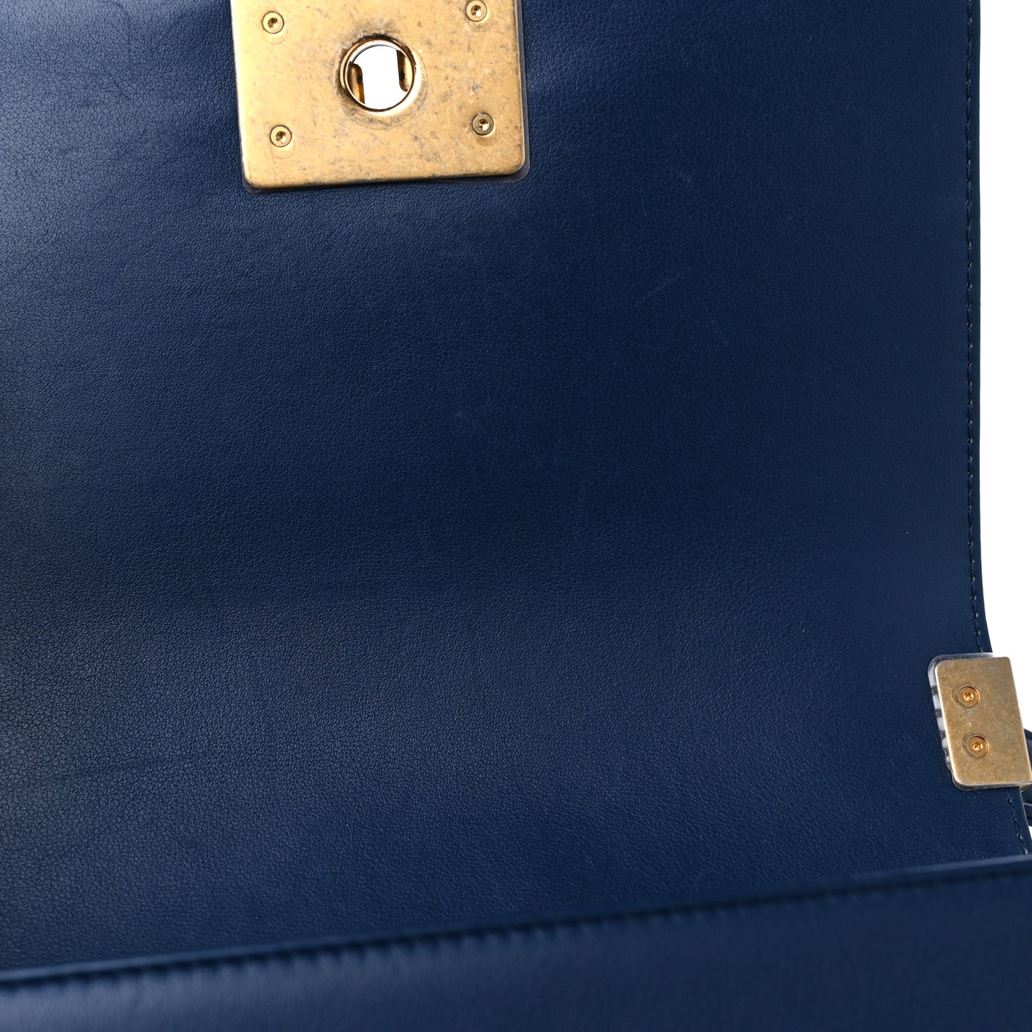 Calfskin Chevron Embroidered Small Boy By The Sea Flap Navy
