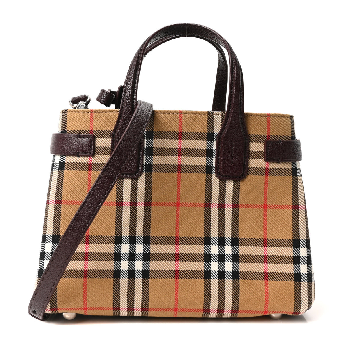 Goatskin Vintage Check Small Banner Tote Deep Claret