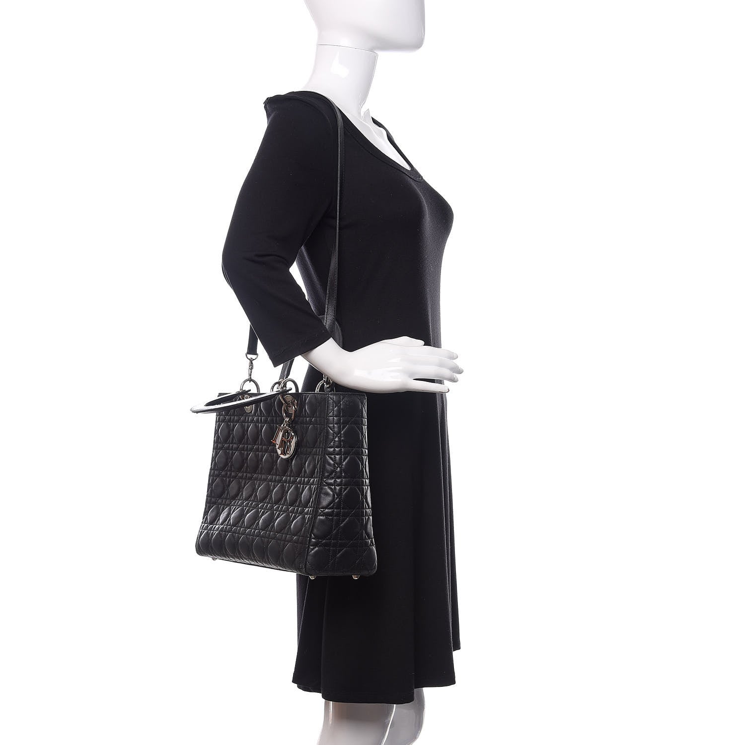 Christian Dior Lambskin Cannage Large Lady Dior Black 3 of 17