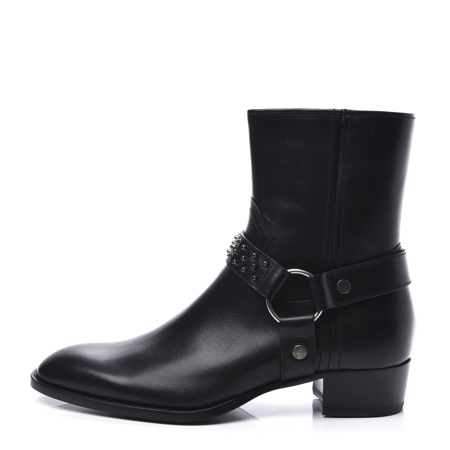 Saint Laurent Calfskin Studded Mens Wyatt Harness Boots 41 Black 1 of 11