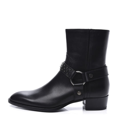Saint Laurent Calfskin Studded Mens Wyatt Harness Boots 41 Black 1 of 11