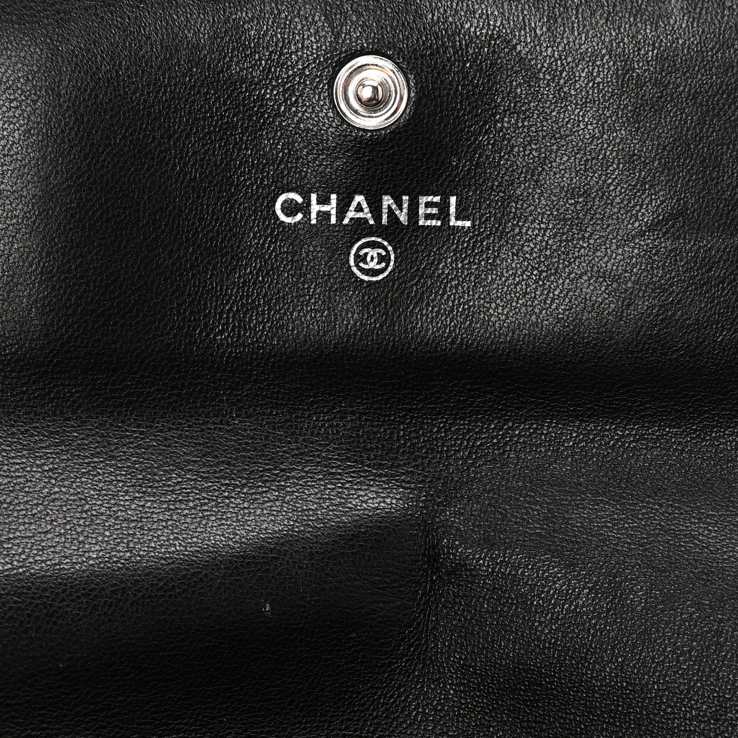 Lambskin Embossed Camellia Large Gusset Flap Wallet Black