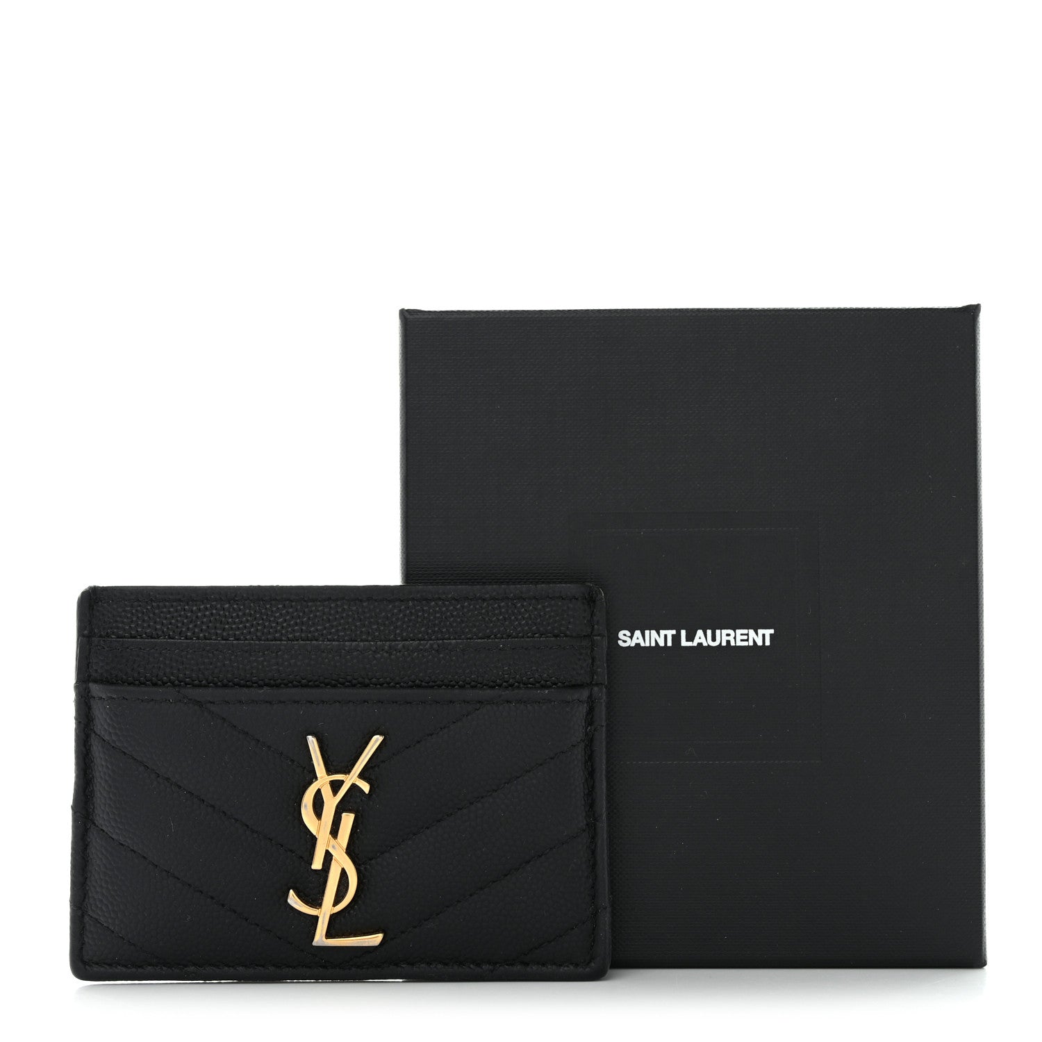 Saint Laurent Grain De Poudre Matelasse Chevron Monogram Credit Card Case Black 11 of 11